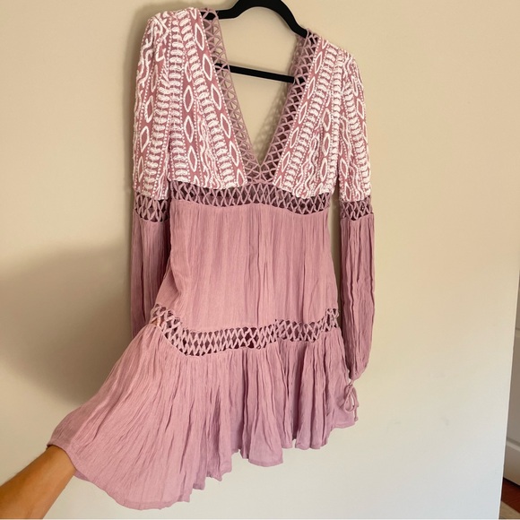 NWOT Free People $148 'Dusk Till Dawn' Embroidered Mini Dress Mauve Size 2 - Picture 7 of 12